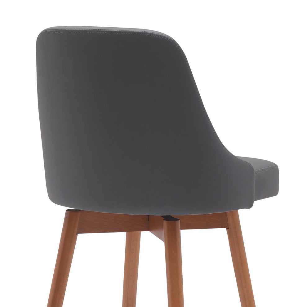 Sicily 26" Swivel Walnut Wood Counter Stool in Cream Faux Leather By Armen Living | Bar Stools | Modishstore - 12