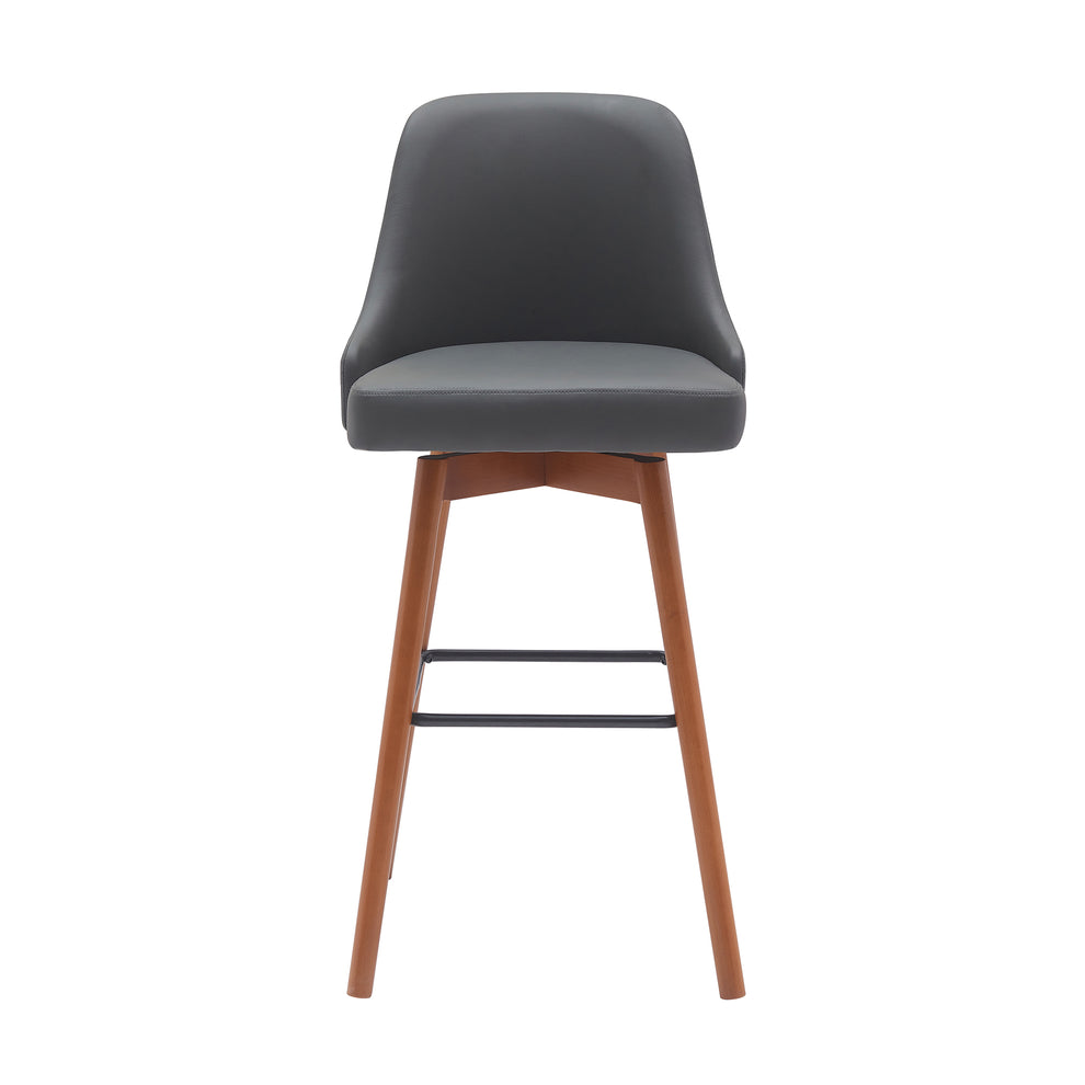 Sicily 30" Swivel Walnut Wood Bar Stool in Gray Faux Leather By Armen Living | Bar Stools | Modishstore - 3