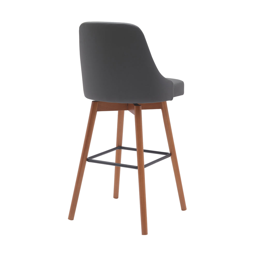 Sicily 30" Swivel Walnut Wood Bar Stool in Gray Faux Leather By Armen Living | Bar Stools | Modishstore - 4