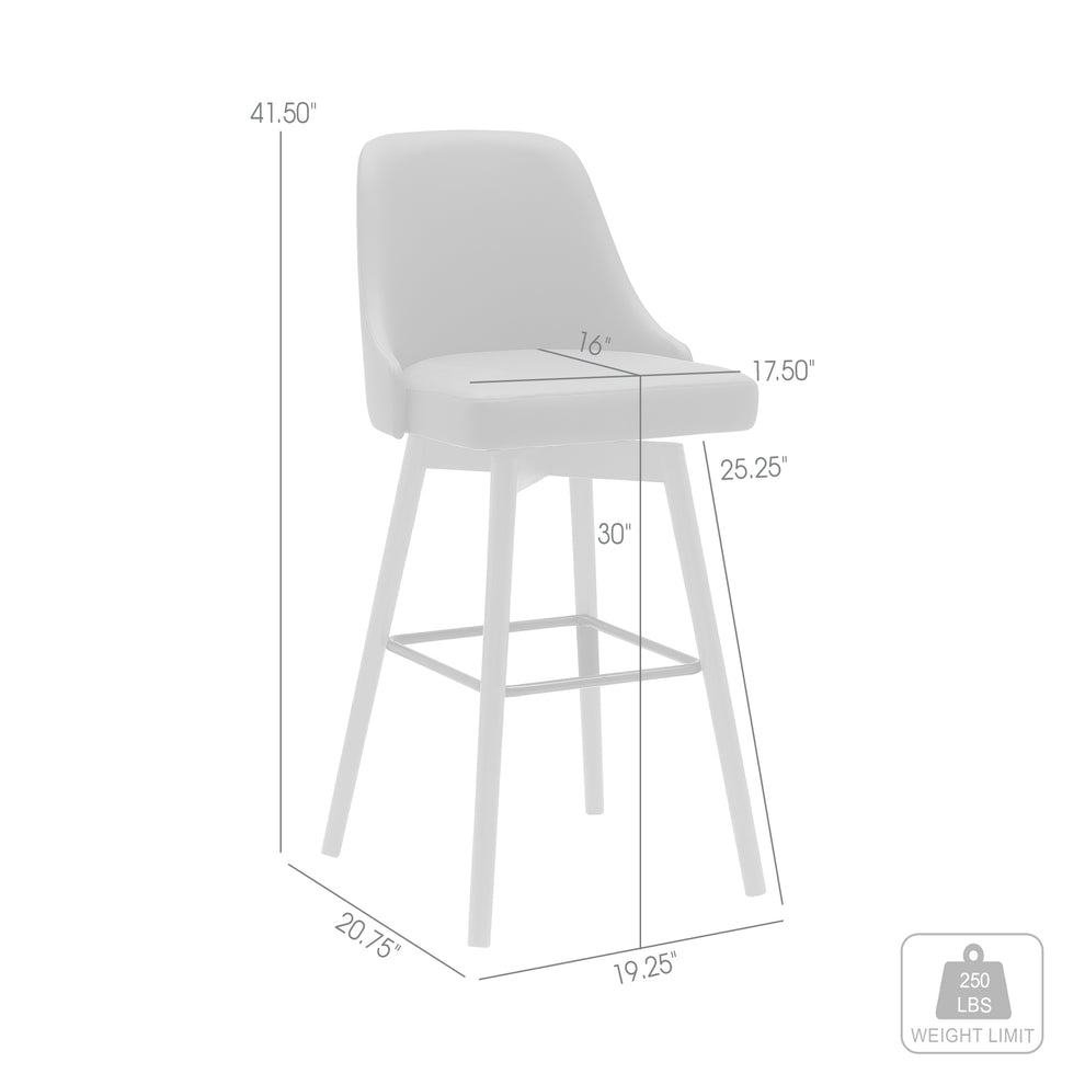 Sicily 30" Swivel Walnut Wood Bar Stool in Gray Faux Leather By Armen Living | Bar Stools | Modishstore - 7
