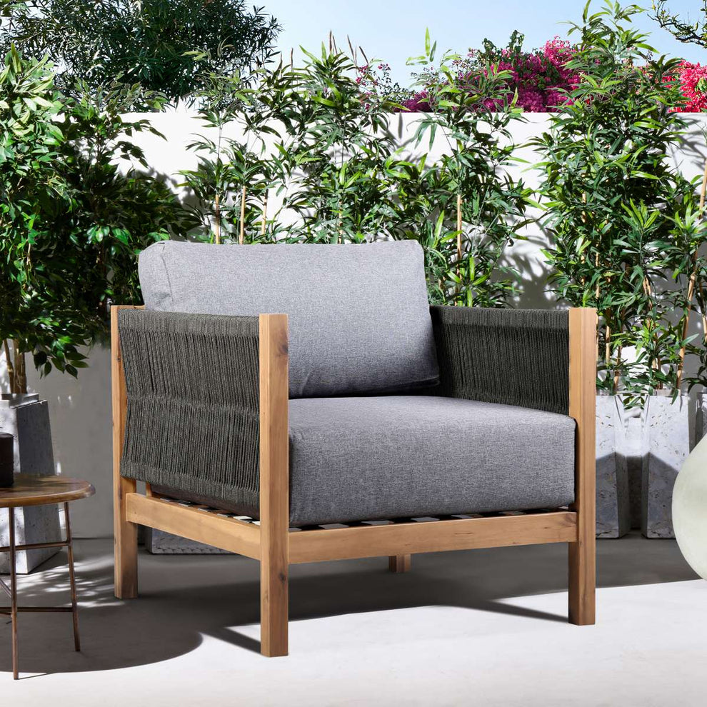 Sienna Outdoor Eucalyptus Lounge Chair in Teak Finish with Grey Cushions By Armen Living | Outdoor Chairs |  Modishstore  - 9