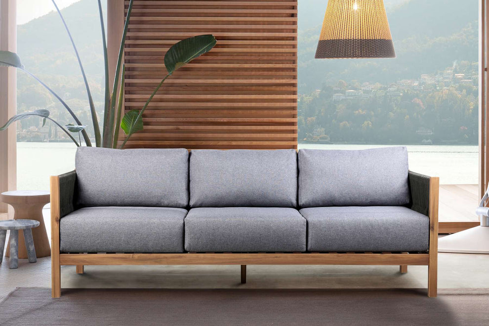 Sienna Outdoor Eucalyptus Sofa in Teak Finish with Grey Cushions By Armen Living | Outdoor Sofas, Loveseats & Sectionals |  Modishstore  - 2