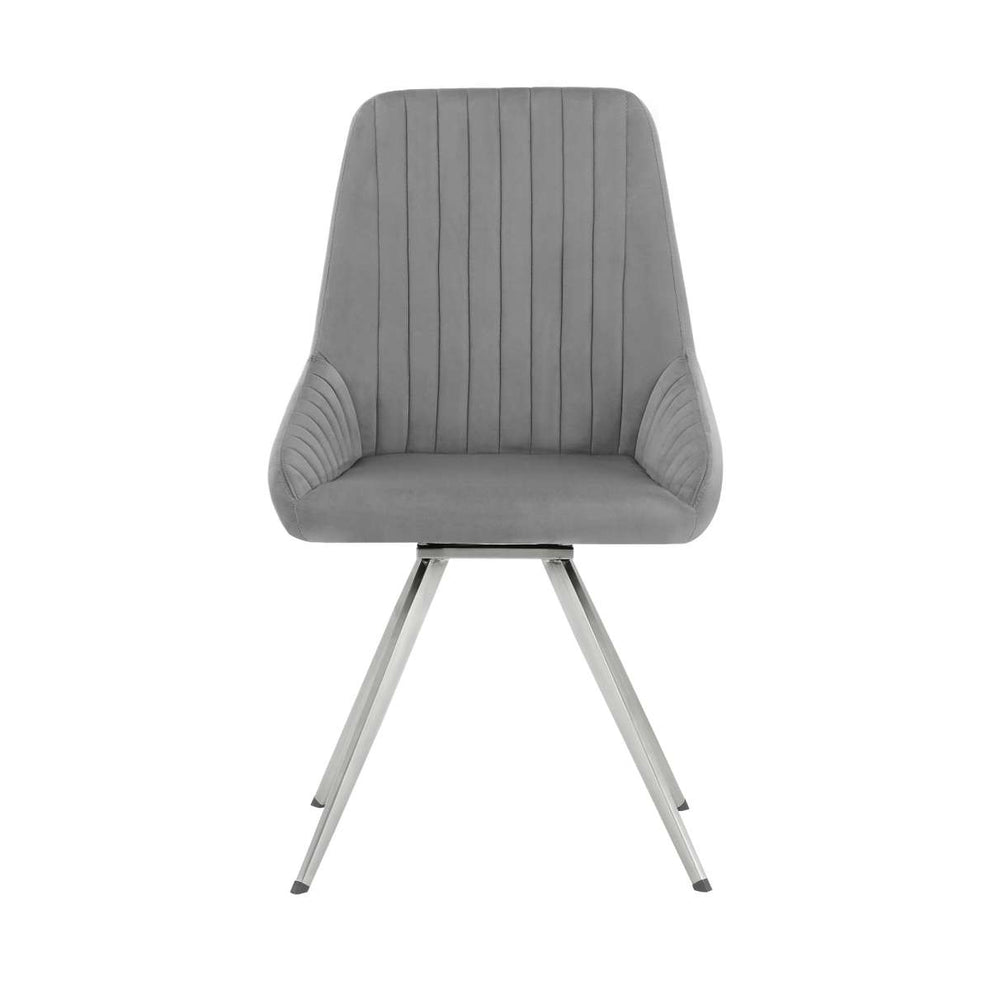 Skye Swivel Gray Velvet and Brushed Stainless Steel Dining Room Chairs - Set of 2 By Armen Living | Dining Chairs | Modishstore - 2