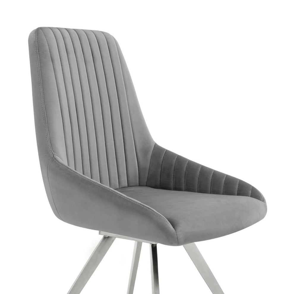 Skye Swivel Gray Velvet and Brushed Stainless Steel Dining Room Chairs - Set of 2 By Armen Living | Dining Chairs | Modishstore - 3