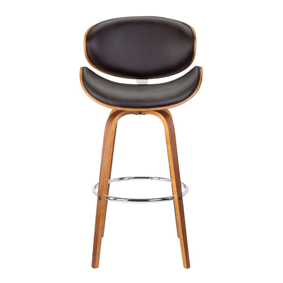 Solvang 26" Swivel Brown Faux Leather and Walnut Wood Counter Stool By Armen Living | Bar Stools | Modishstore - 3