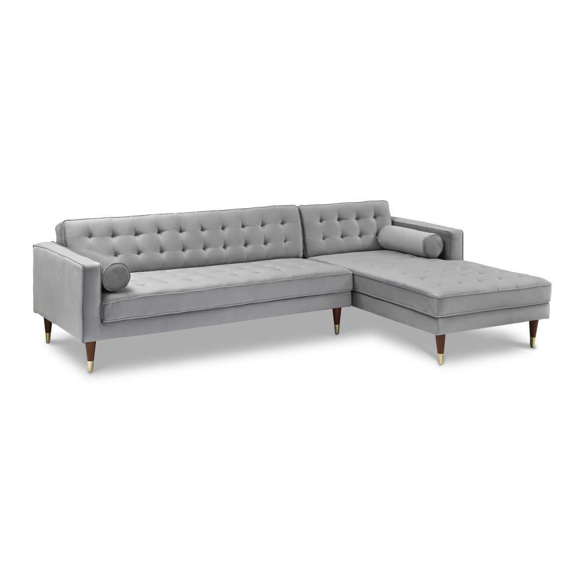 Somerset Gray Velvet Mid Century Modern Right Sectional Sofa By Armen Living | Sectional | Modishstore - 3