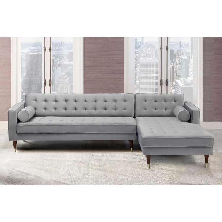 Somerset Gray Velvet Mid Century Modern Right Sectional Sofa By Armen Living | Sectional | Modishstore