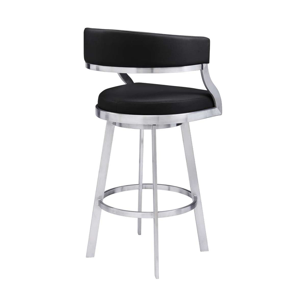 Saturn 26" Counter Height Swivel Black Faux Leather and Brushed Stainless Steel Bar Stool By Armen Living | Bar Stools |  Modishstore  - 4