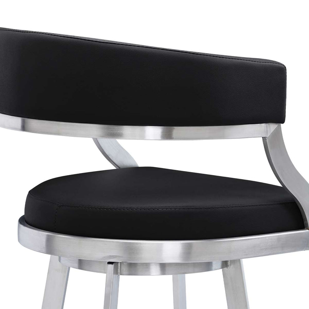 Saturn 26" Counter Height Swivel Black Faux Leather and Brushed Stainless Steel Bar Stool By Armen Living | Bar Stools |  Modishstore  - 6
