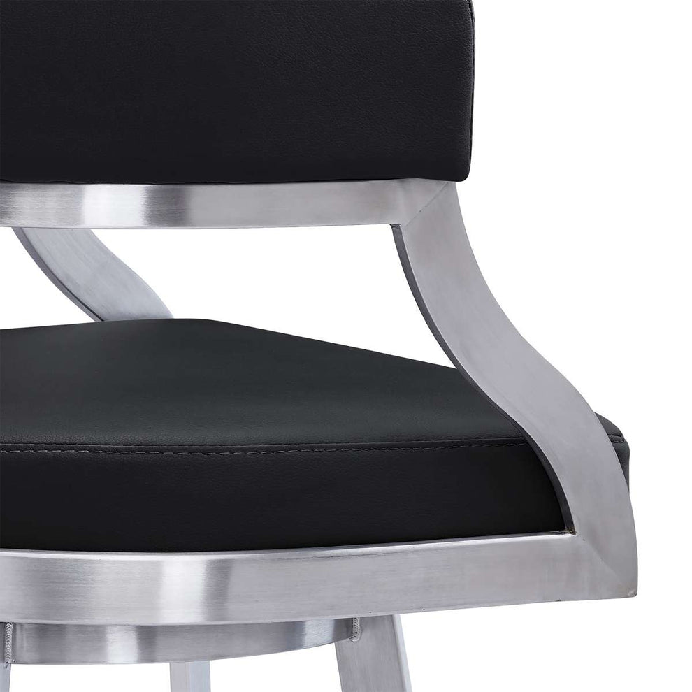 Saturn 26" Counter Height Swivel Black Faux Leather and Brushed Stainless Steel Bar Stool By Armen Living | Bar Stools |  Modishstore  - 7