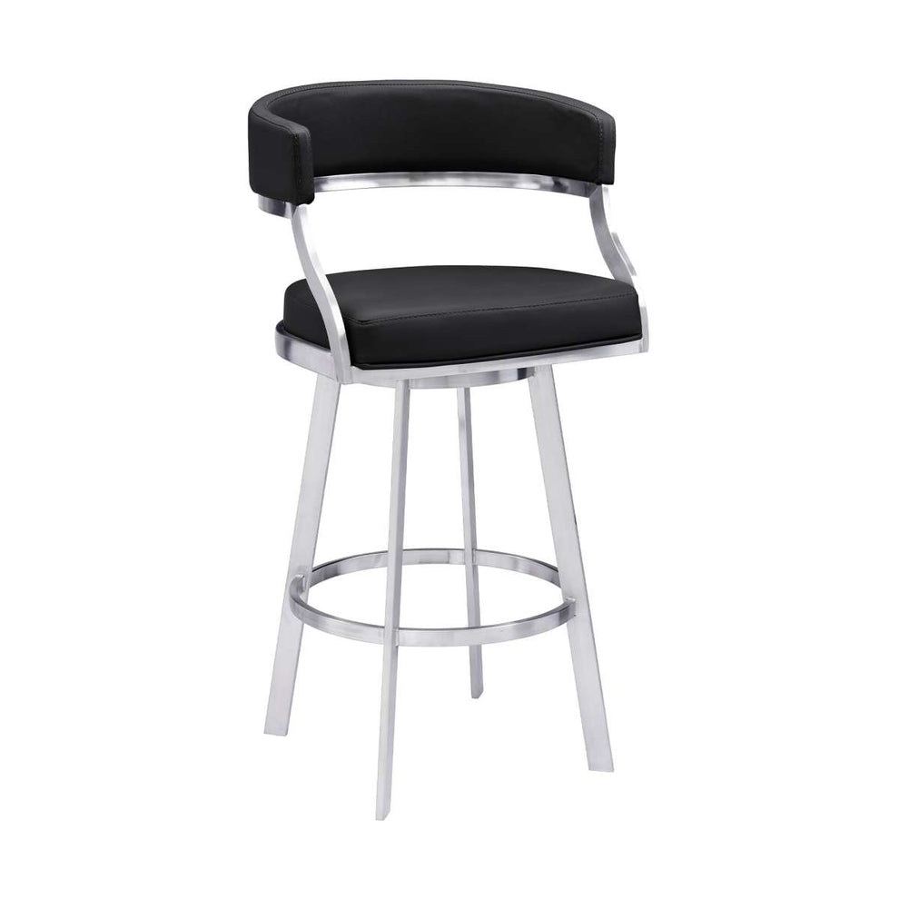Saturn 26" Counter Height Swivel Black Faux Leather and Brushed Stainless Steel Bar Stool By Armen Living | Bar Stools |  Modishstore  - 2
