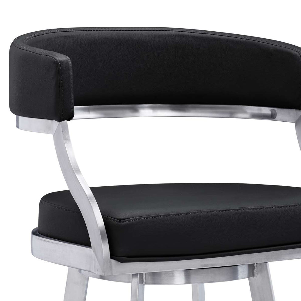 Saturn 30" Bar Height Swivel Black Faux Leather and Brushed Stainless Steel Bar Stool By Armen Living | Bar Stools | Modishstore - 3