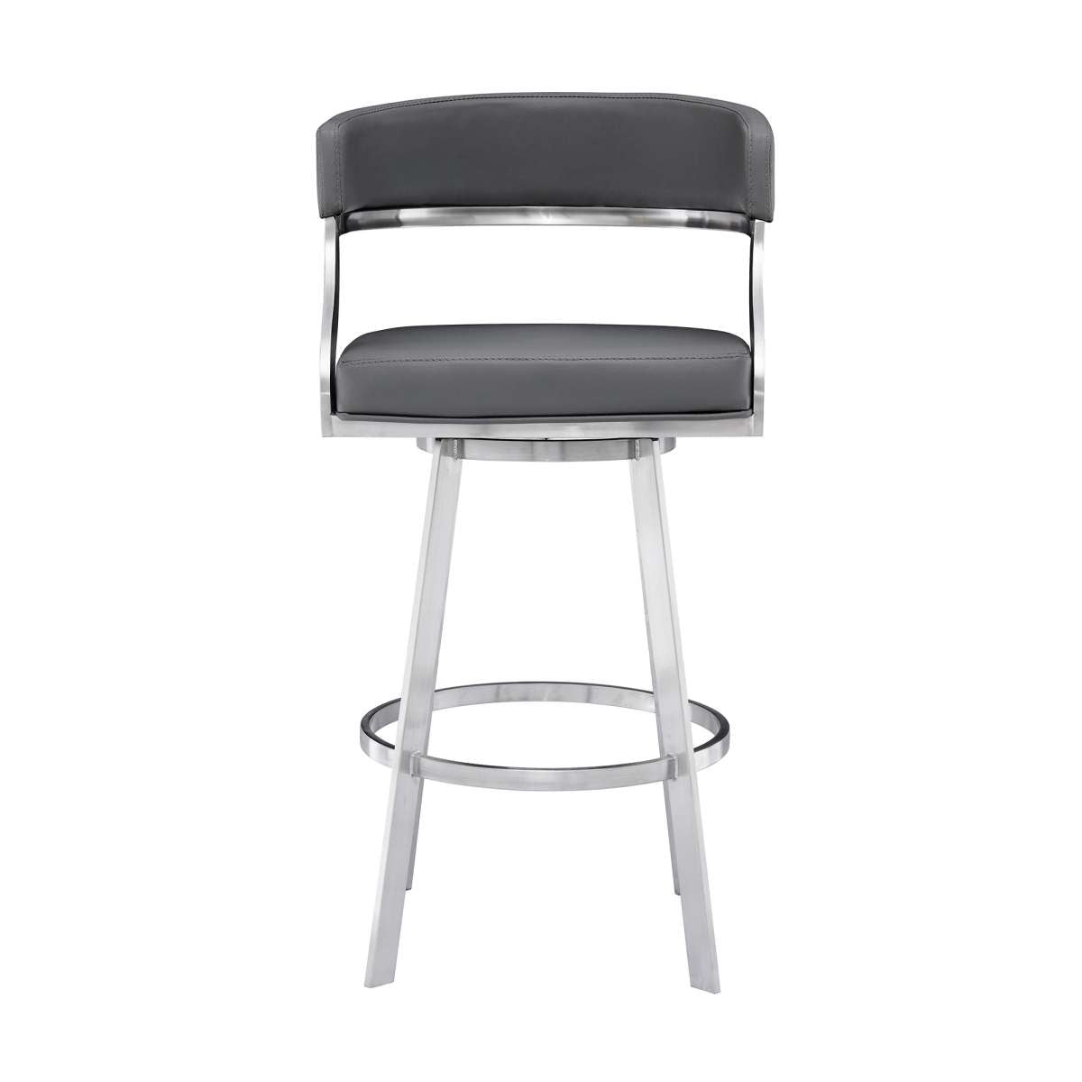 Saturn 26" Counter Height Swivel Grey Faux Leather and Brushed Stainless Steel Bar Stool By Armen Living | Bar Stools |  Modishstore  - 3