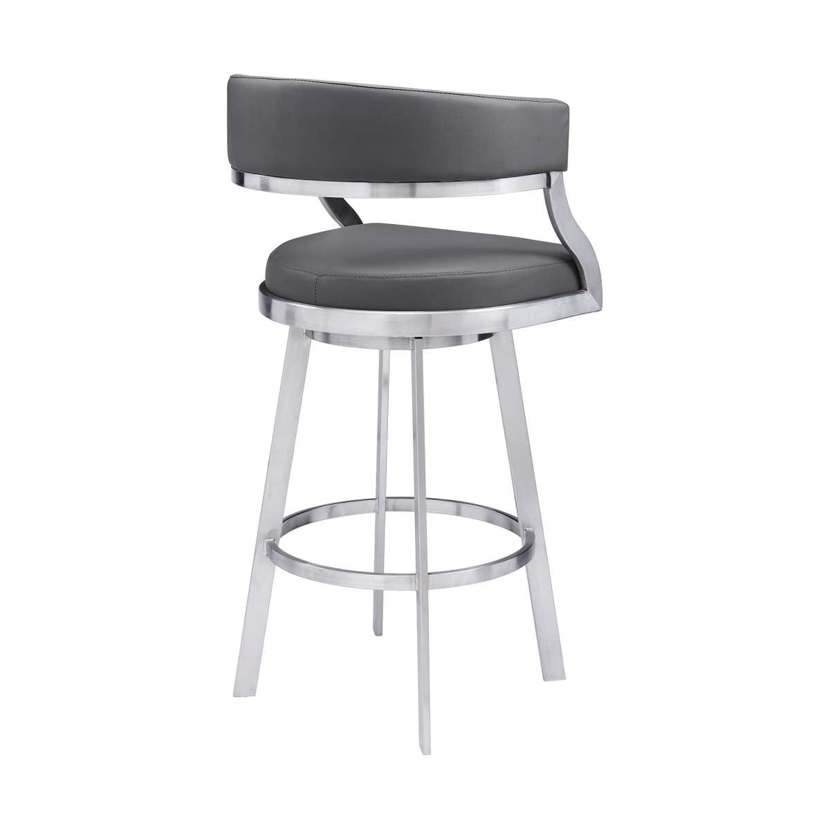 Saturn 26" Counter Height Swivel Grey Faux Leather and Brushed Stainless Steel Bar Stool By Armen Living | Bar Stools |  Modishstore  - 4