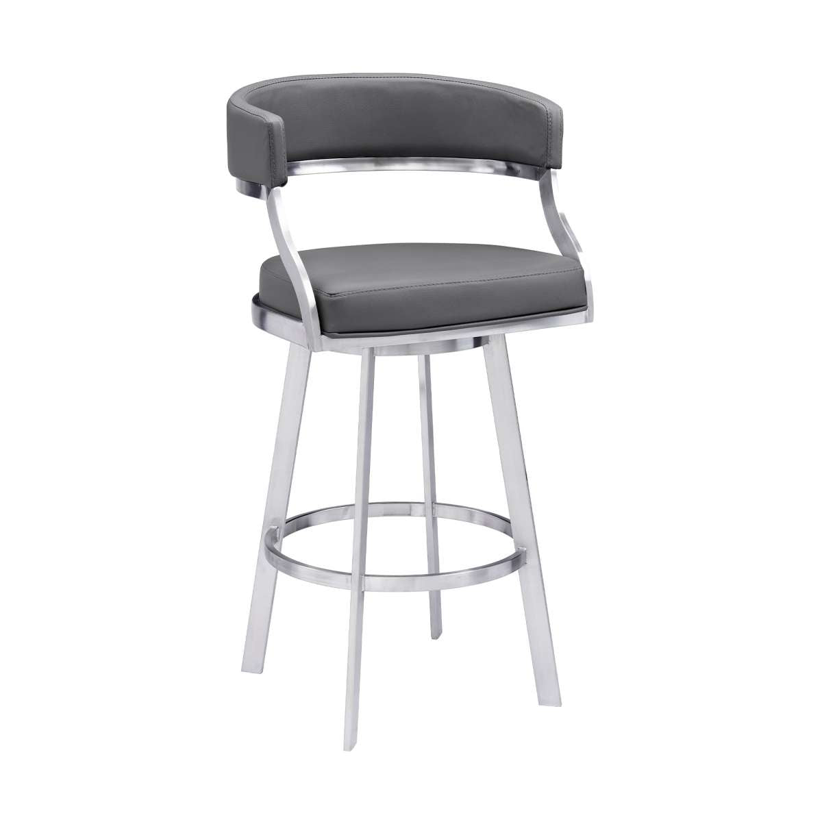Saturn 26" Counter Height Swivel Grey Faux Leather and Brushed Stainless Steel Bar Stool By Armen Living | Bar Stools |  Modishstore  - 2