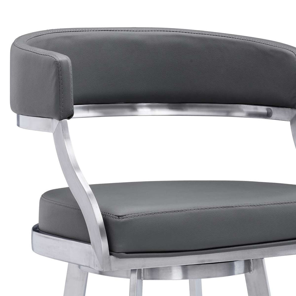 Saturn 30" Bar Height Swivel Grey Faux Leather and Brushed Stainless Steel Bar Stool By Armen Living | Bar Stools | Modishstore - 3