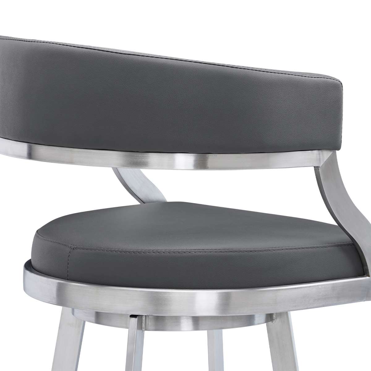 Saturn 30" Bar Height Swivel Grey Faux Leather and Brushed Stainless Steel Bar Stool By Armen Living | Bar Stools | Modishstore - 4