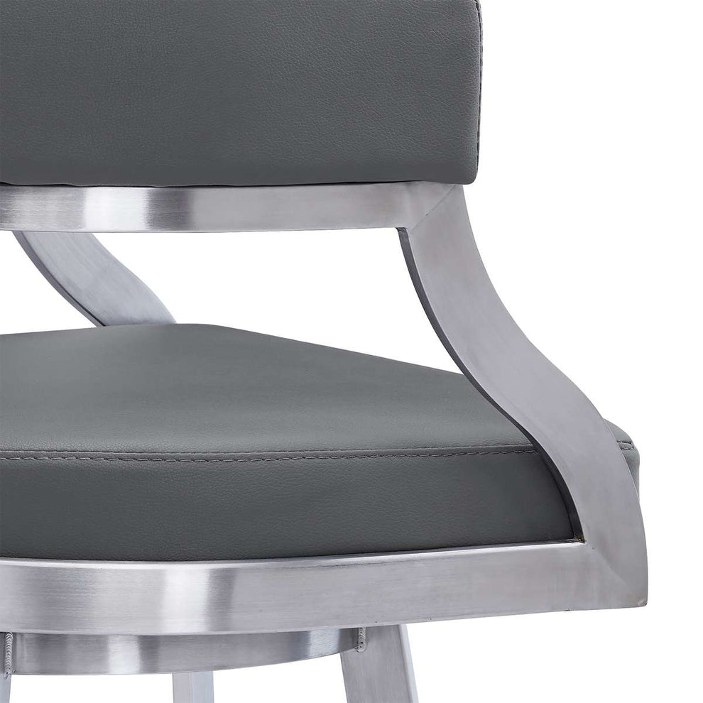 Saturn 30" Bar Height Swivel Grey Faux Leather and Brushed Stainless Steel Bar Stool By Armen Living | Bar Stools | Modishstore - 5
