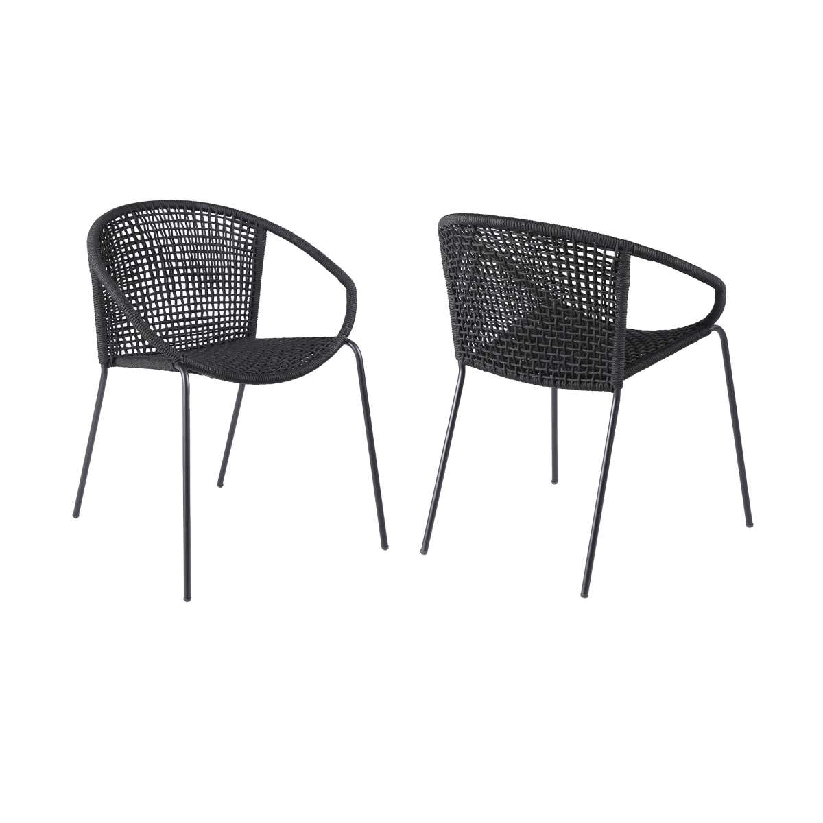 Snack Indoor Outdoor Stackable Steel Dining Chair with Black Rope - Set of 2 By Armen Living | Outdoor Chairs |  Modishstore  - 2