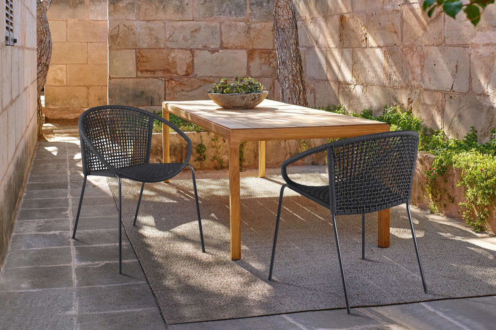 Snack Indoor Outdoor Stackable Steel Dining Chair with Black Rope - Set of 2 By Armen Living | Outdoor Chairs |  Modishstore 