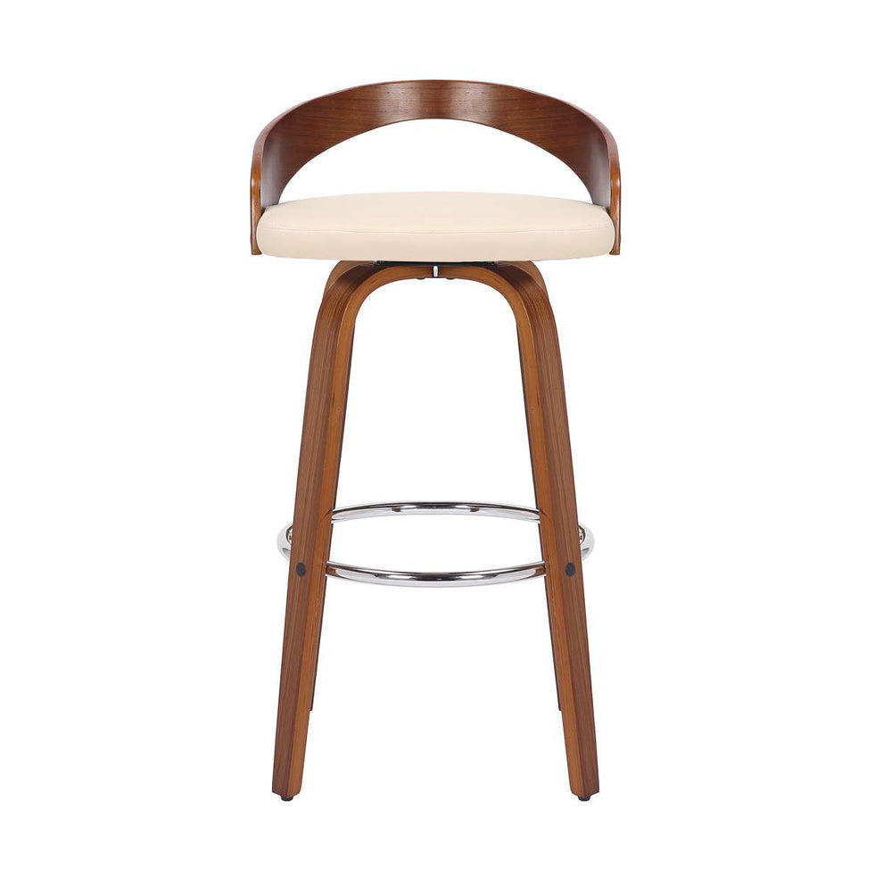 Sonia 26" Counter Height Swivel Cream Faux Leather and Walnut Wood Bar Stool By Armen Living | Bar Stools | Modishstore - 2