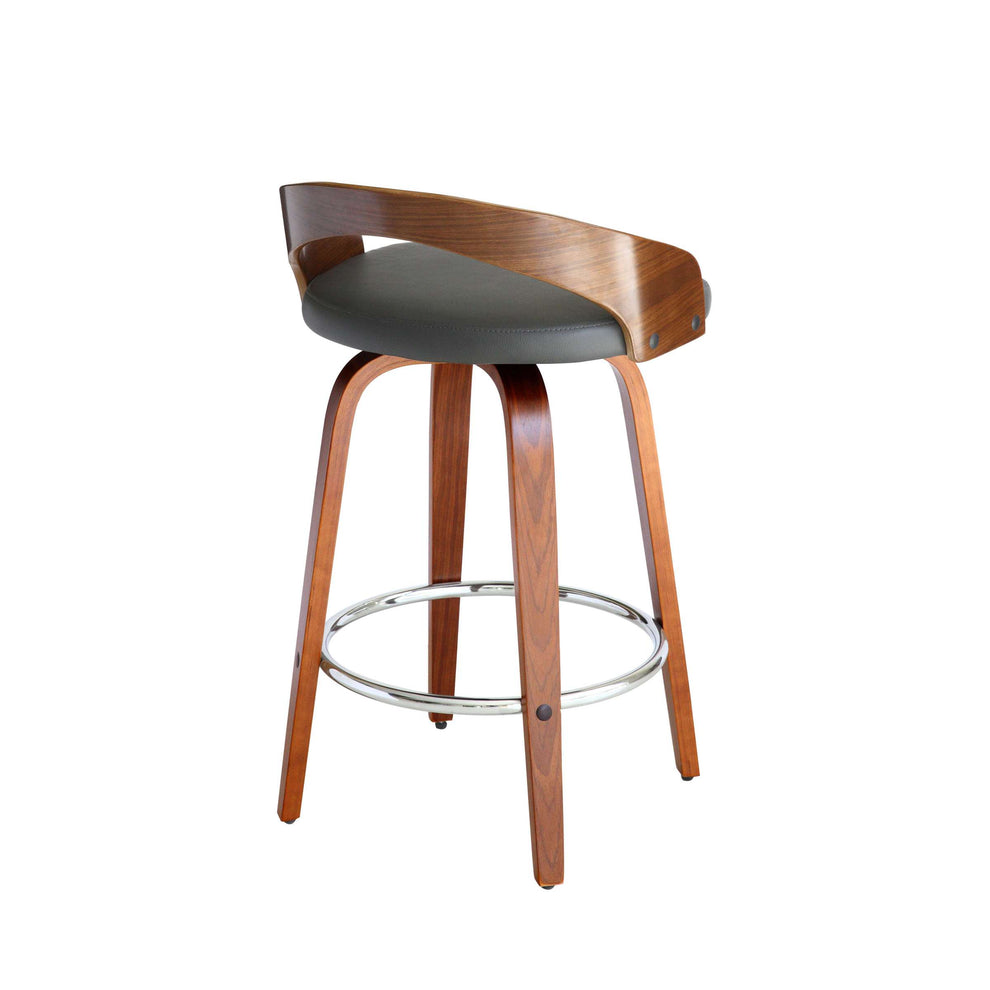 Sonia 26" Counter Height Swivel Grey Faux Leather and Walnut Wood Bar Stool By Armen Living | Bar Stools | Modishstore - 3