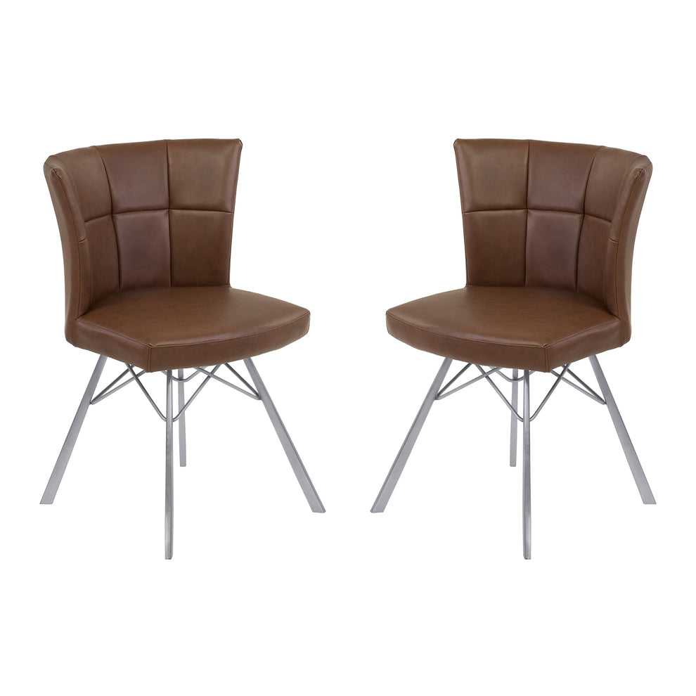 Spago Contemporary Dining Chair in Vintage Coffee Faux Leather with Brushed Stainless Steel Finish - Set of 2 By Armen Living | Dining Chairs | Modishstore - 2