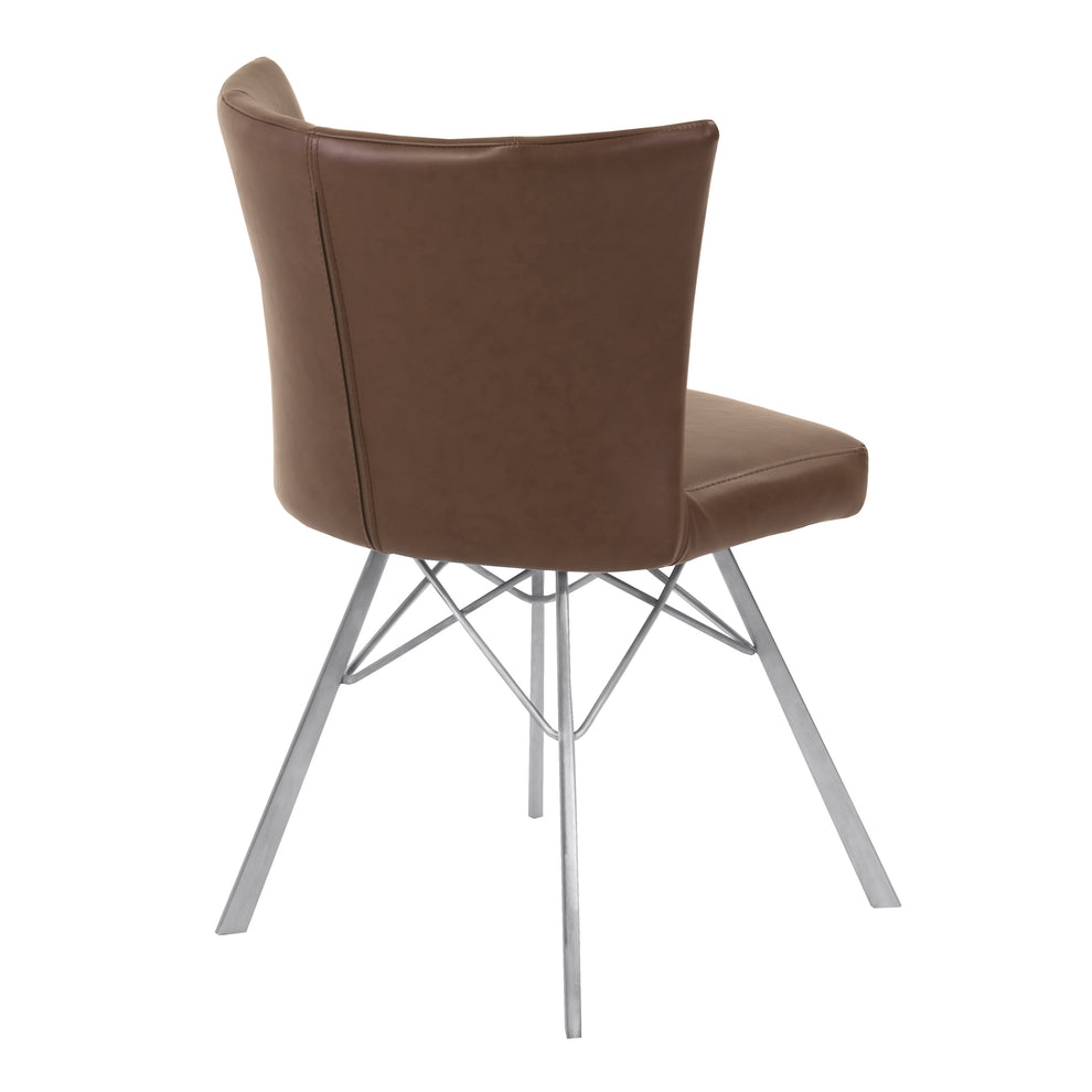 Spago Contemporary Dining Chair in Vintage Coffee Faux Leather with Brushed Stainless Steel Finish - Set of 2 By Armen Living | Dining Chairs | Modishstore - 5