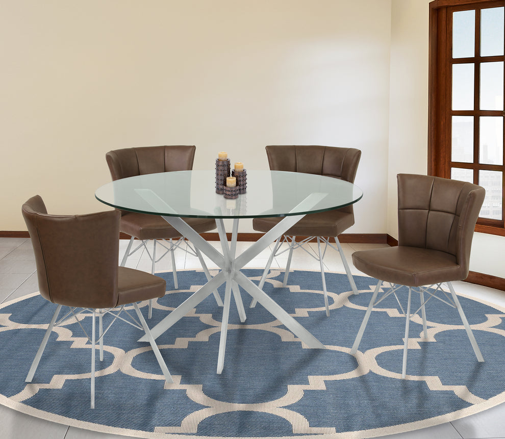 Spago Contemporary Dining Chair in Vintage Coffee Faux Leather with Brushed Stainless Steel Finish - Set of 2 By Armen Living | Dining Chairs | Modishstore - 3