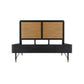 Saratoga Queen Platform Frame Bed in Black Acacia with Rattan Headboard By Armen Living | Beds | Modishstore - 2