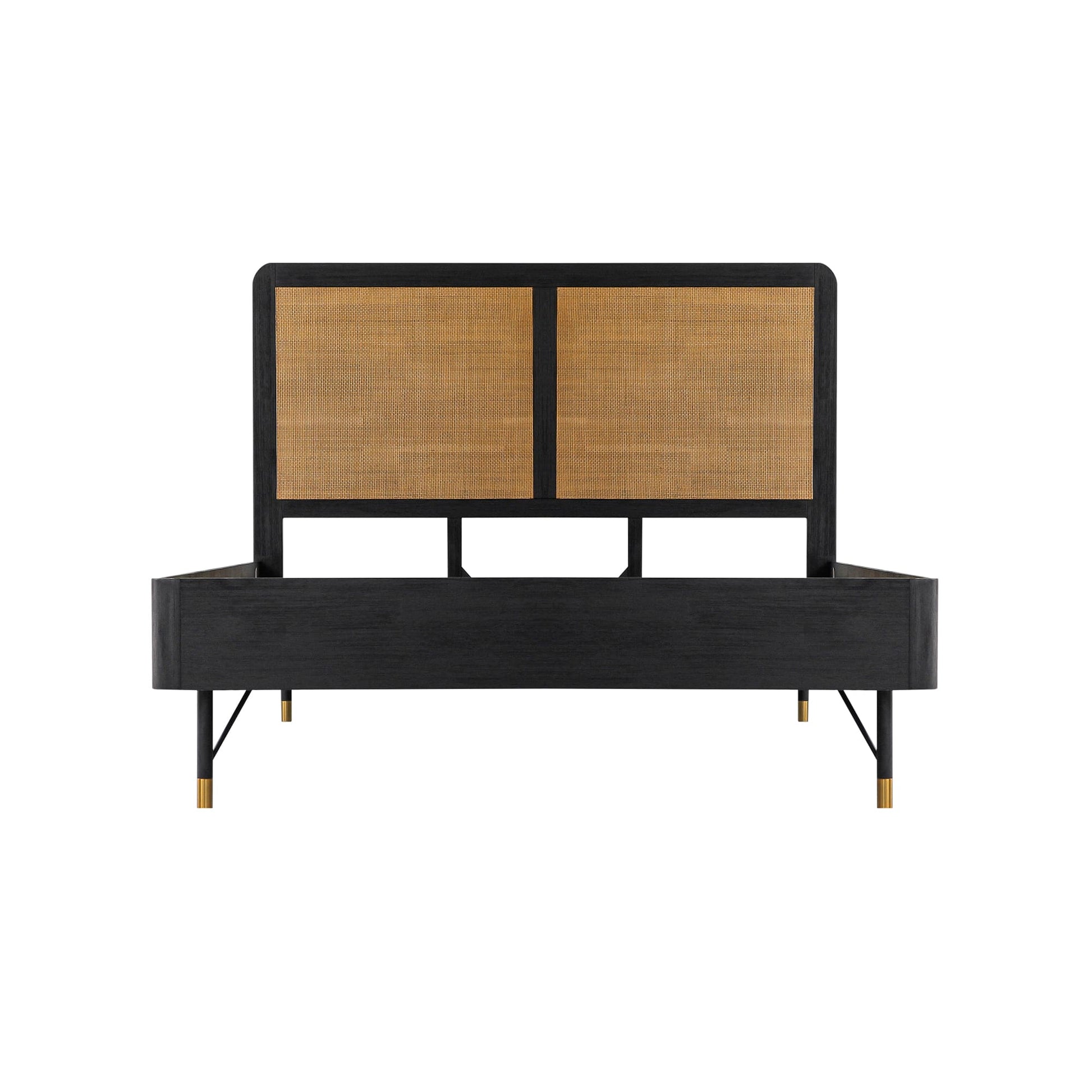 Saratoga Queen Platform Frame Bed in Black Acacia with Rattan Headboard By Armen Living | Beds | Modishstore - 2