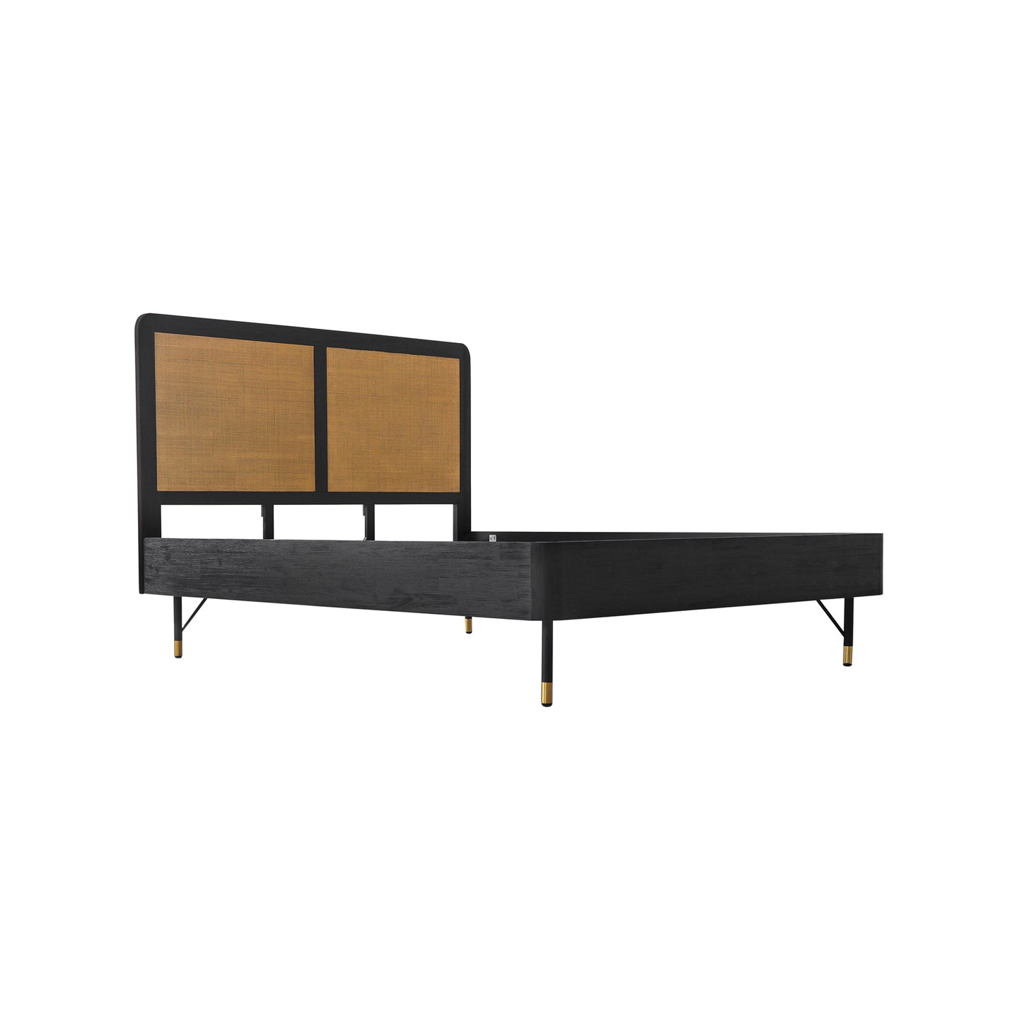 Saratoga Queen Platform Frame Bed in Black Acacia with Rattan Headboard By Armen Living | Beds | Modishstore - 4