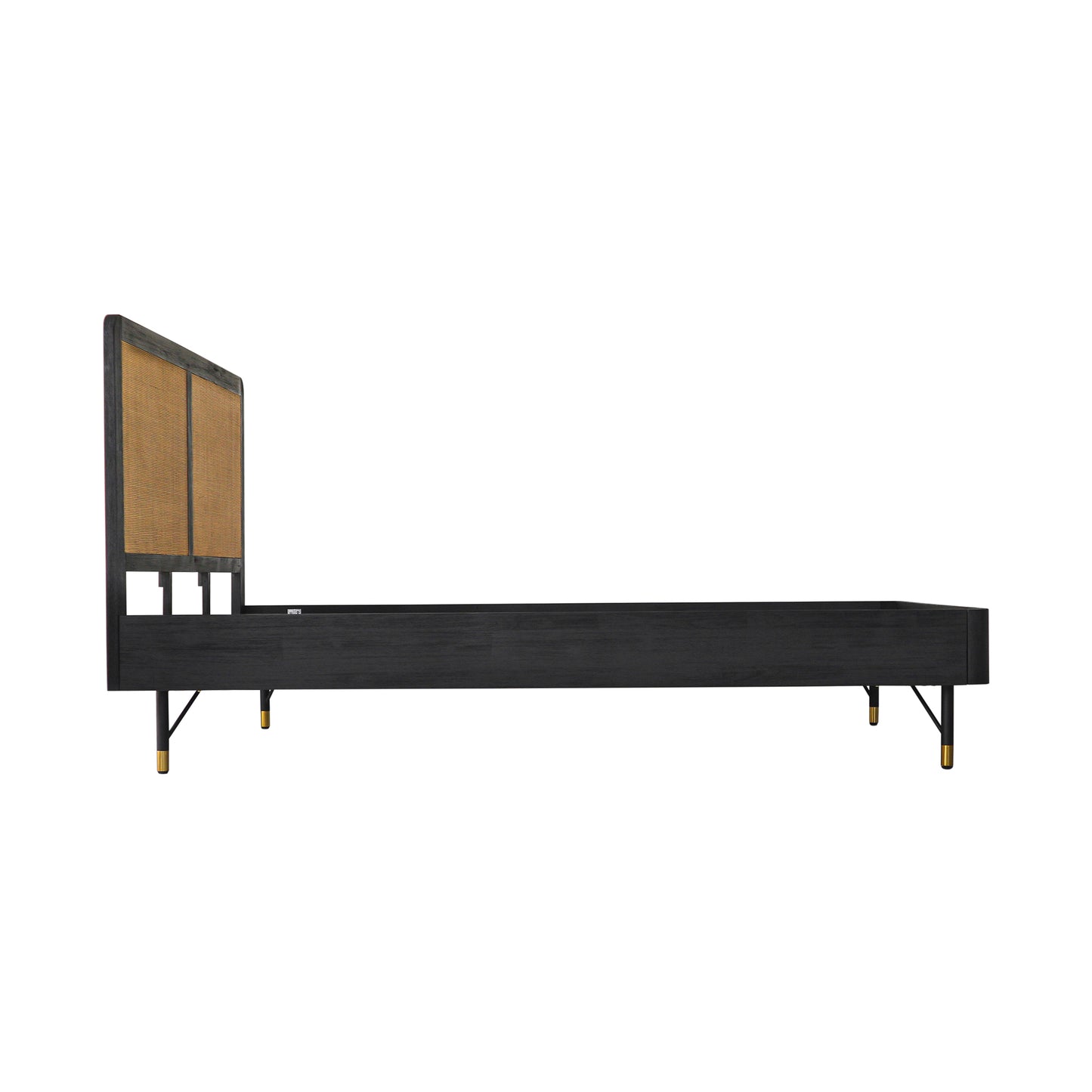 Saratoga Queen Platform Frame Bed in Black Acacia with Rattan Headboard By Armen Living | Beds | Modishstore - 5