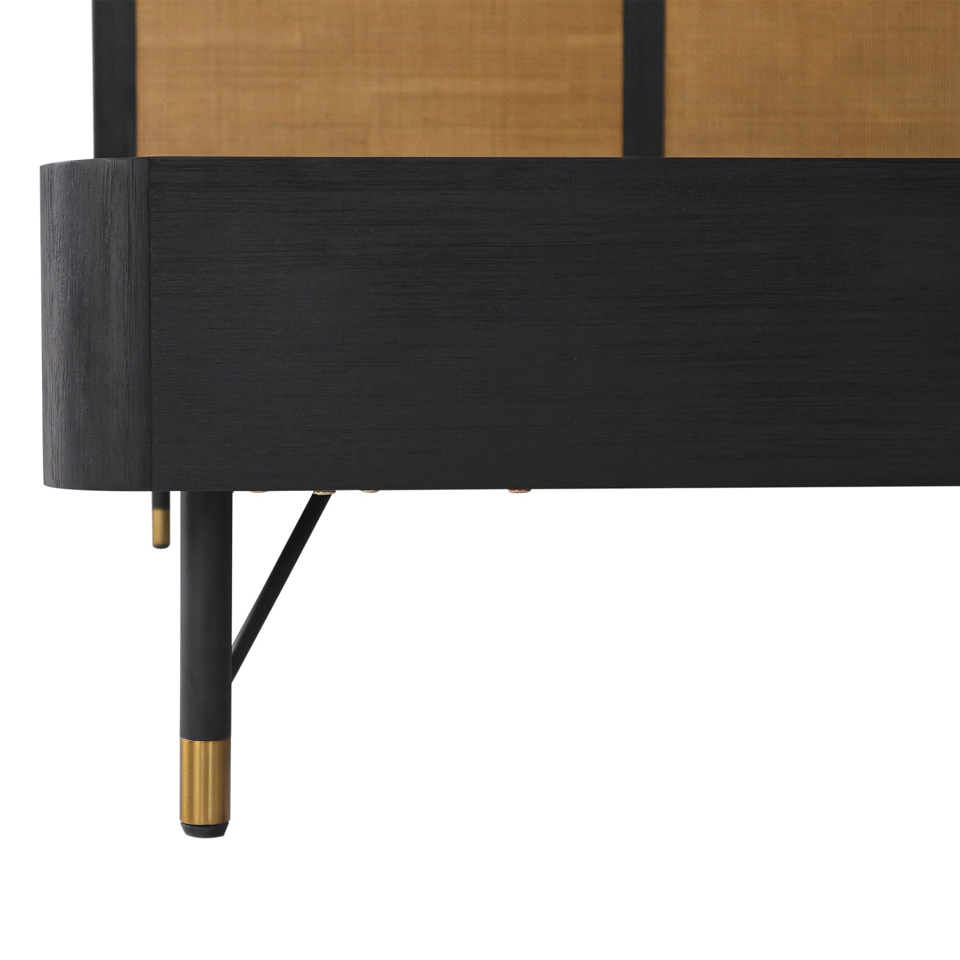 Saratoga Queen Platform Frame Bed in Black Acacia with Rattan Headboard By Armen Living | Beds | Modishstore - 7