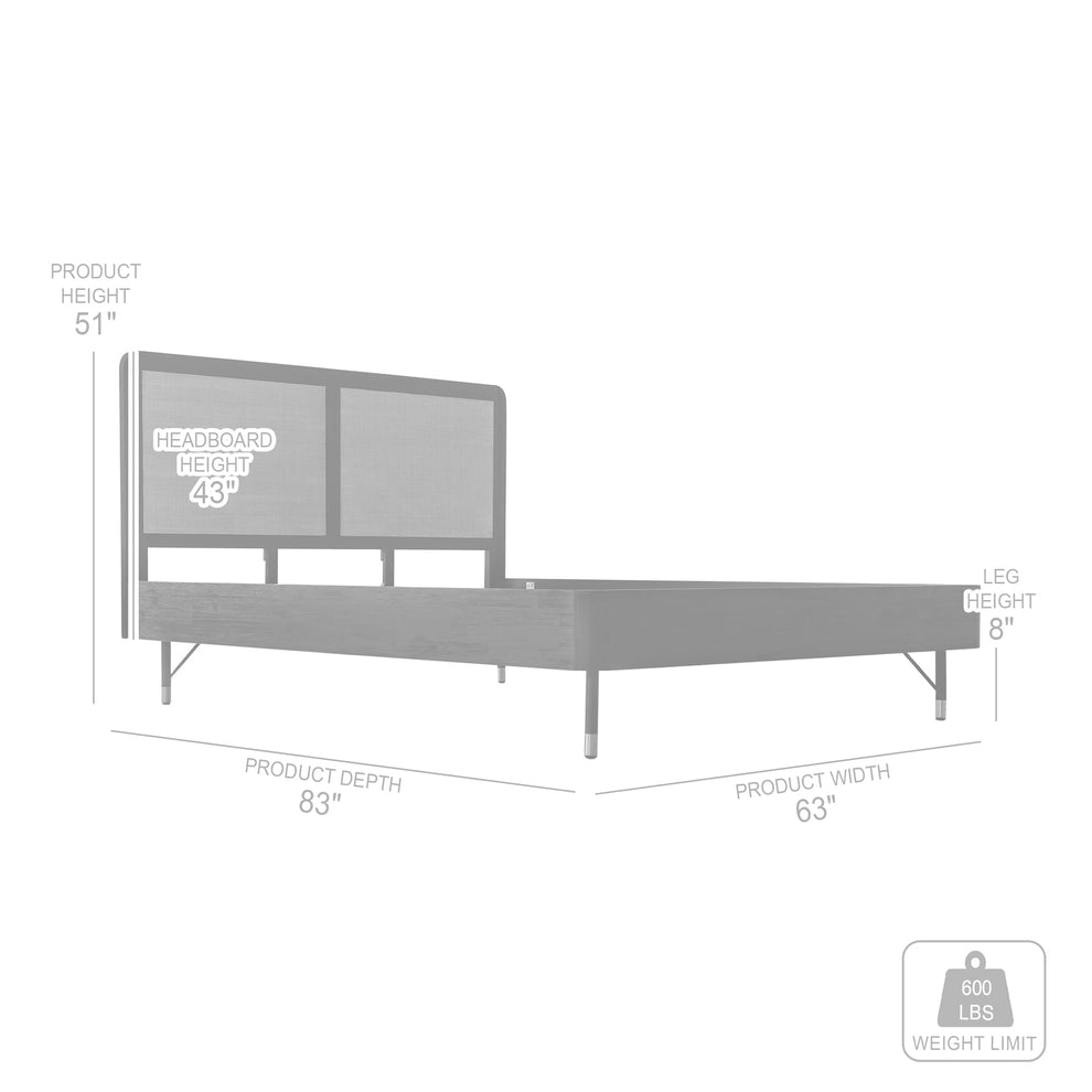 Saratoga Queen Platform Frame Bed in Black Acacia with Rattan Headboard By Armen Living | Beds | Modishstore - 8