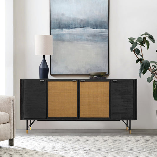 Saratoga Sideboard Buffet in Black Acacia with Rattan By Armen Living | Sideboards | Modishstore