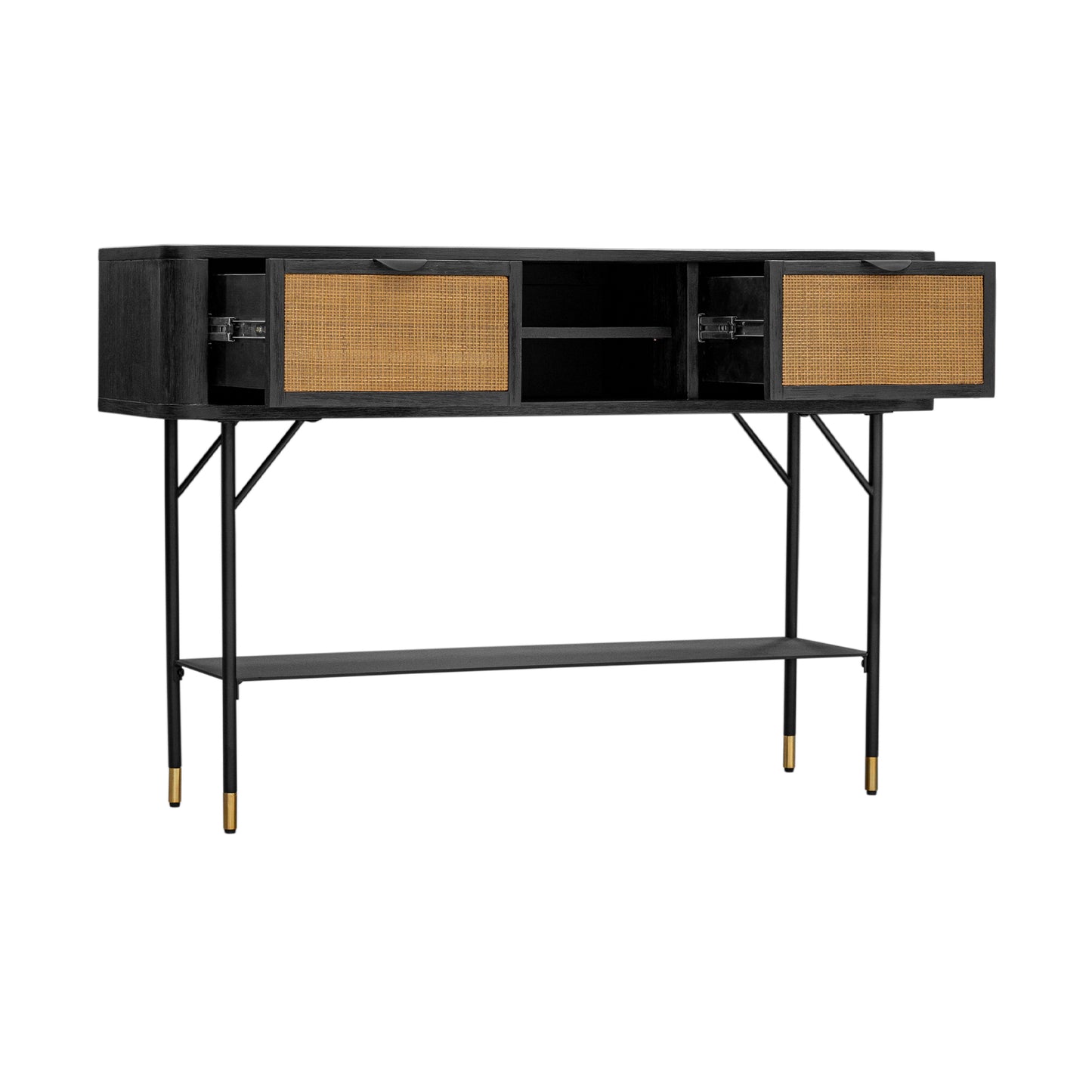 Saratoga Console Table in Black Acacia with Rattan By Armen Living | Console Tables | Modishstore - 3