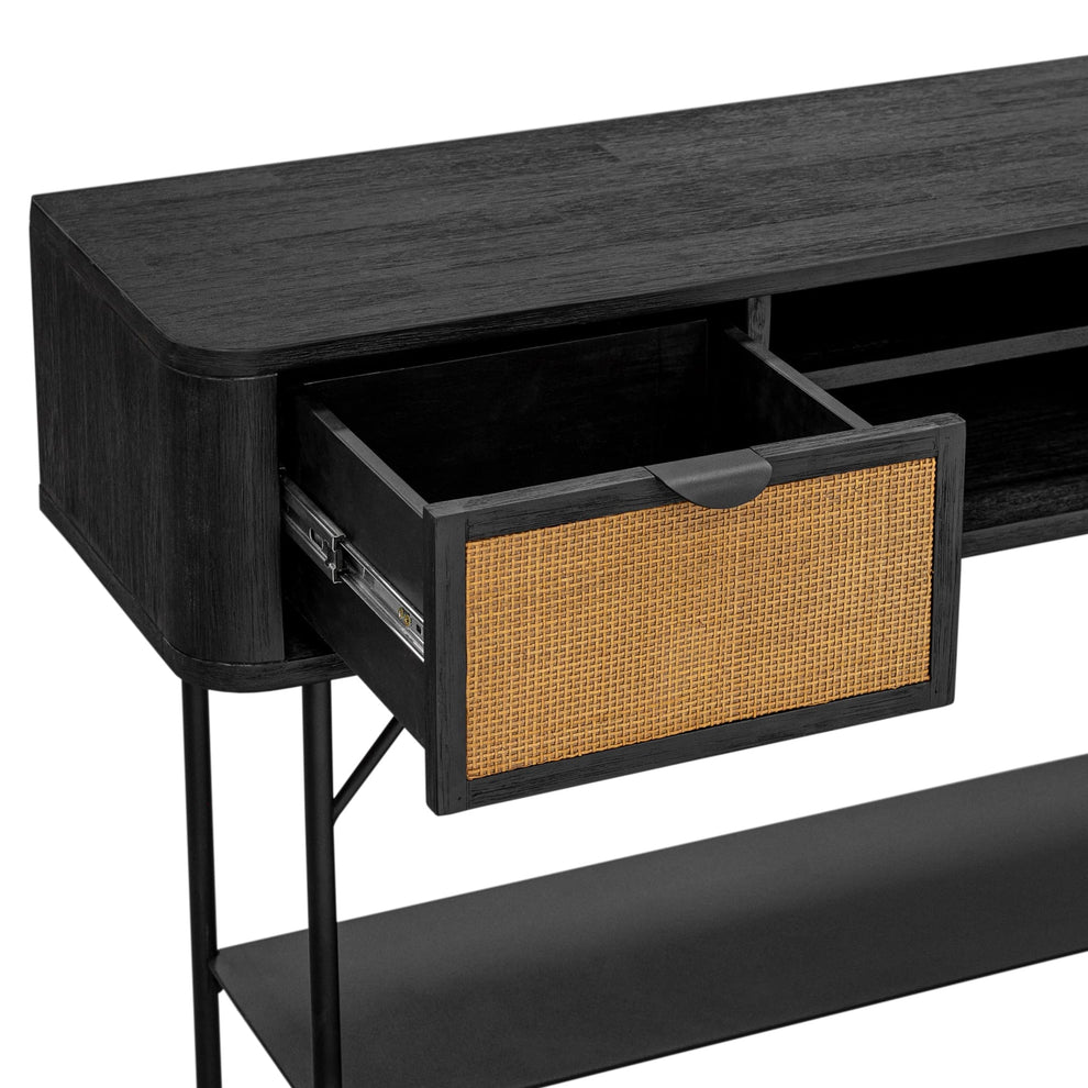 Saratoga Console Table in Black Acacia with Rattan By Armen Living | Console Tables | Modishstore - 5