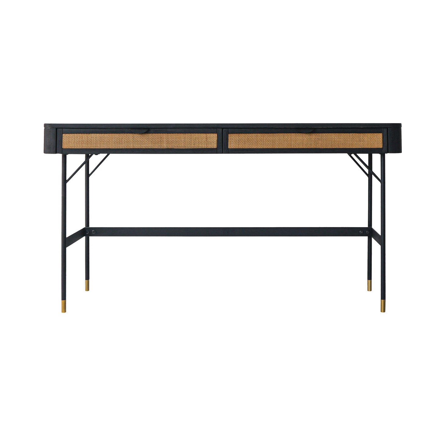 Saratoga 2 Drawer Desk in Black Acacia with Rattan By Armen Living | Desks | Modishstore - 2