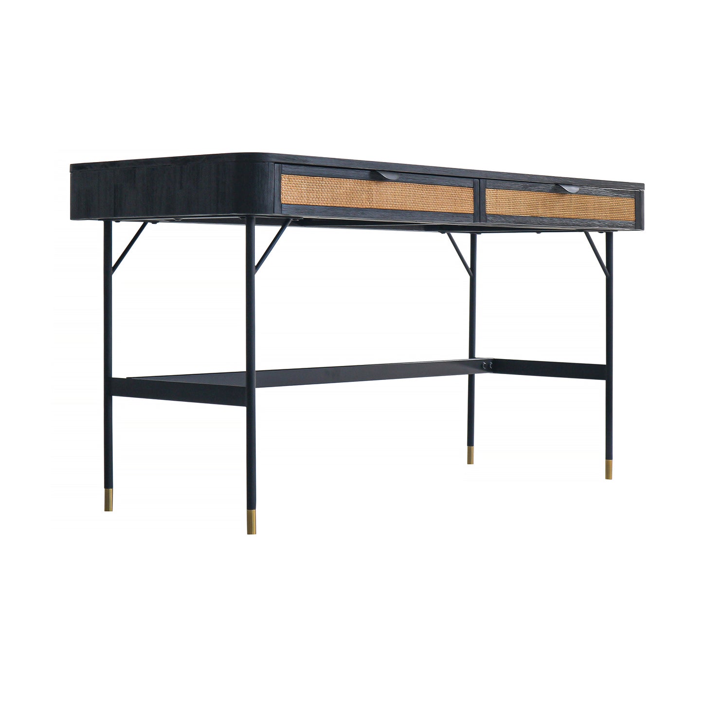 Saratoga 2 Drawer Desk in Black Acacia with Rattan By Armen Living | Desks | Modishstore - 3