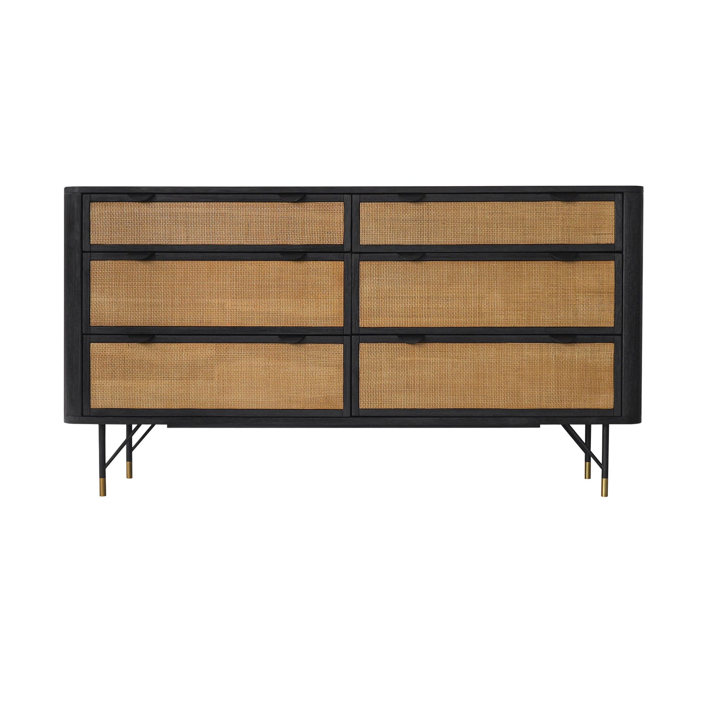 Saratoga 6 Drawer Dresser in Black Acacia with Rattan By Armen Living | Dressers | Modishstore - 2