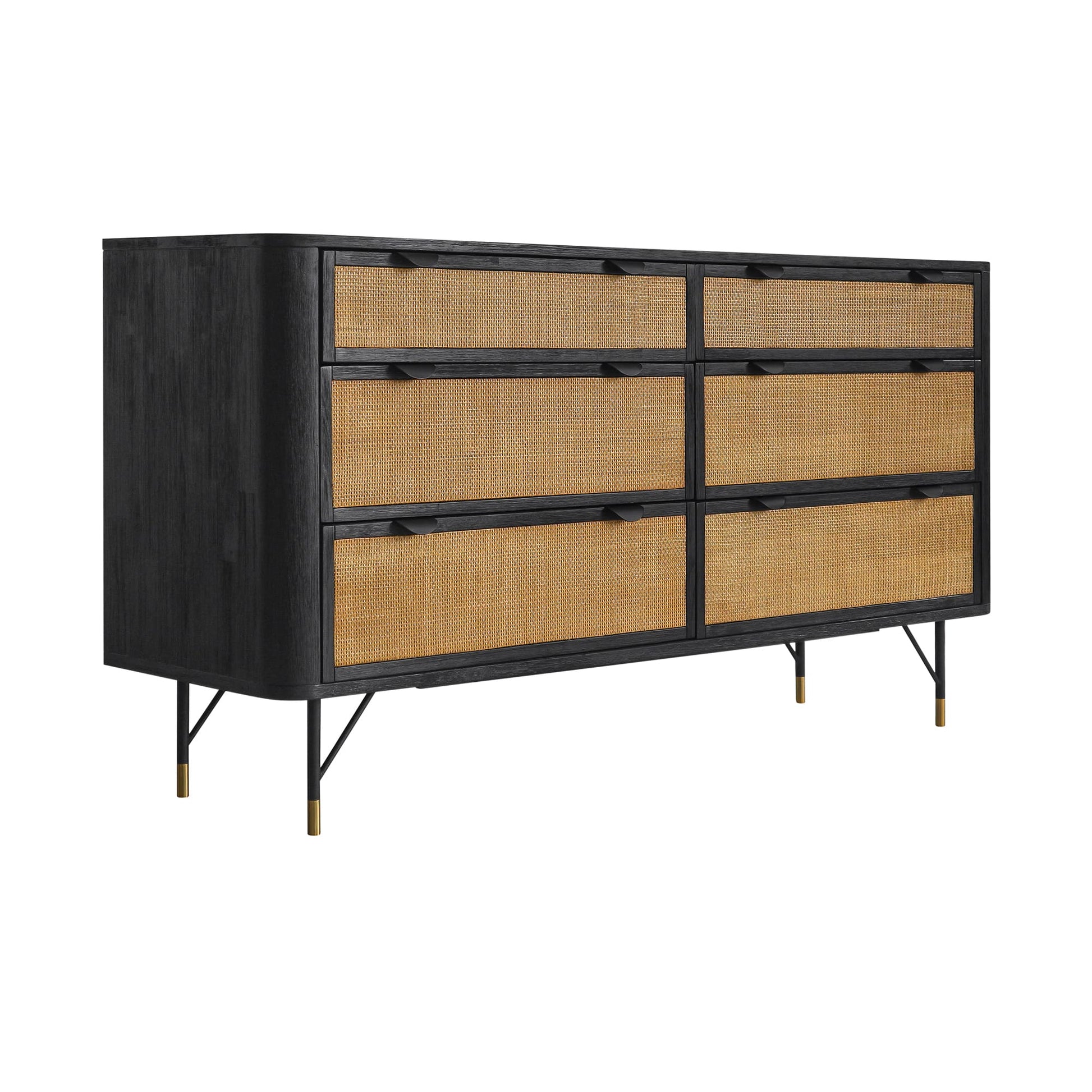 Saratoga 6 Drawer Dresser in Black Acacia with Rattan By Armen Living | Dressers | Modishstore - 4