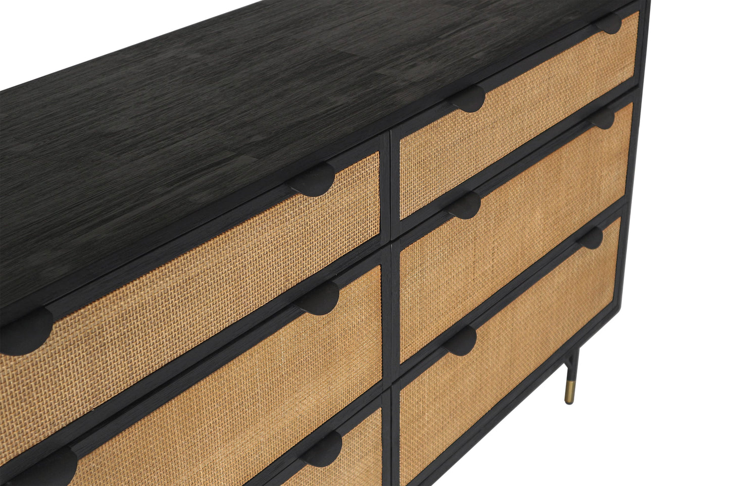 Saratoga 6 Drawer Dresser in Black Acacia with Rattan By Armen Living | Dressers | Modishstore - 6