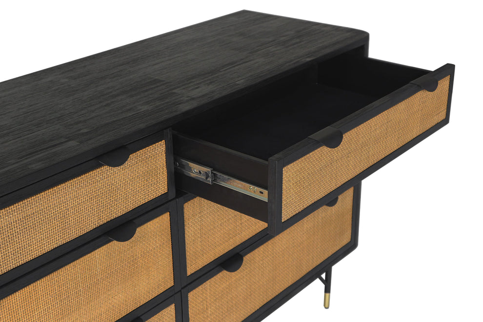 Saratoga 6 Drawer Dresser in Black Acacia with Rattan By Armen Living | Dressers | Modishstore - 7