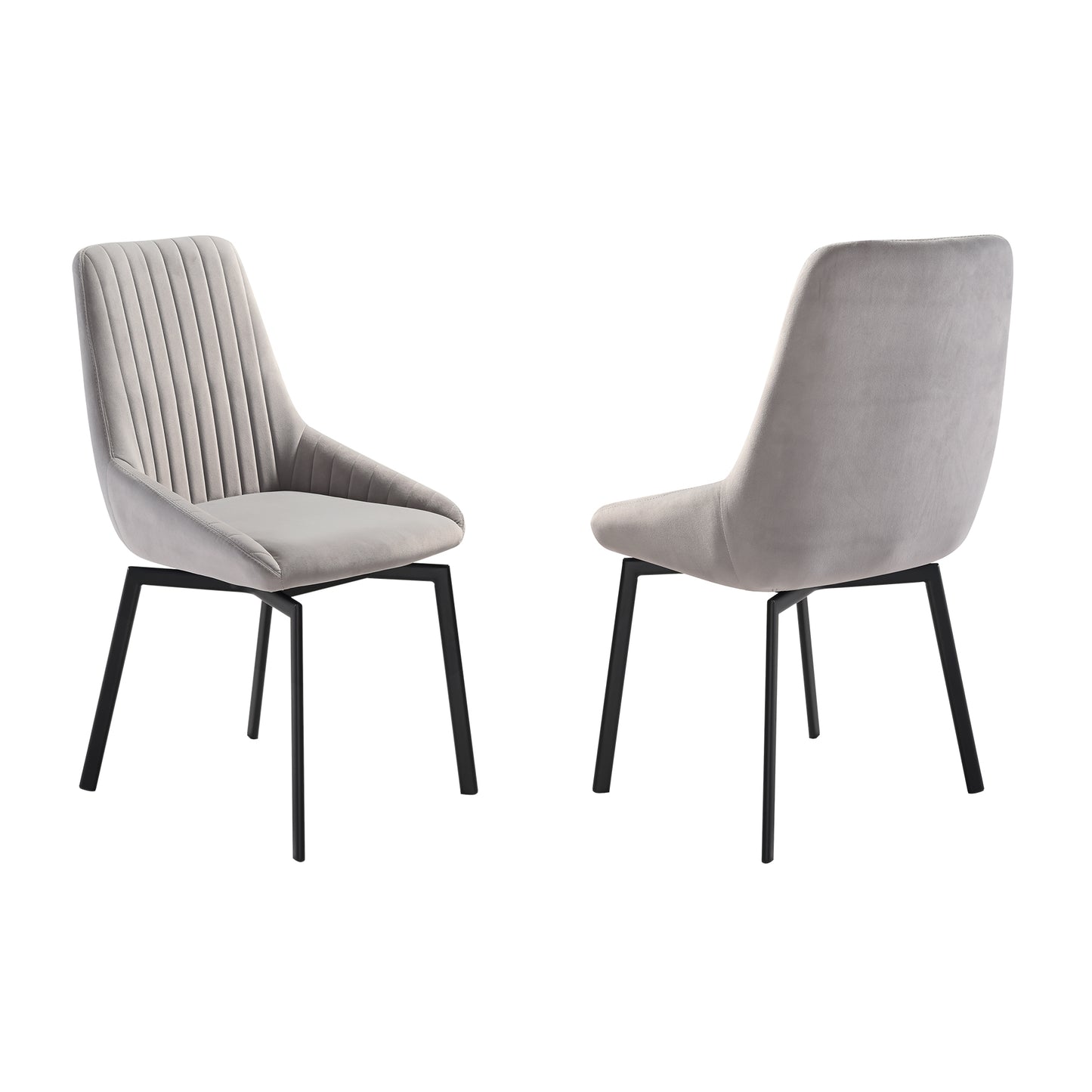 Susie Swivel Upholstered Dining Chair in Gray Fabric with Black Metal Legs - Set of 2 By Armen Living | Dining Chairs | Modishstore - 3