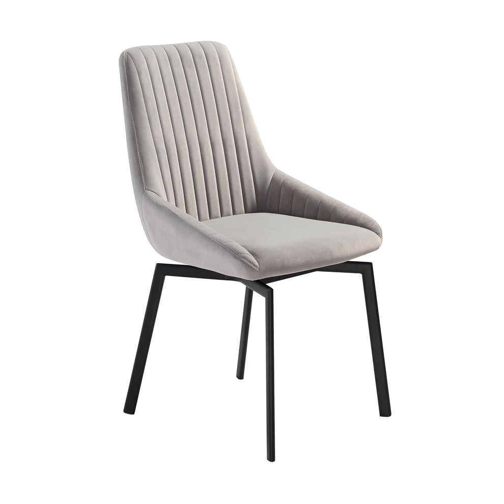 Susie Swivel Upholstered Dining Chair in Gray Fabric with Black Metal Legs - Set of 2 By Armen Living | Dining Chairs | Modishstore - 4