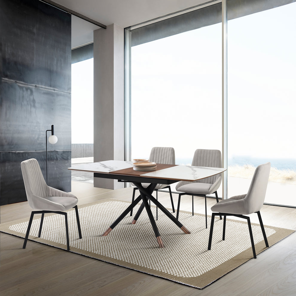 Susie Swivel Upholstered Dining Chair in Gray Fabric with Black Metal Legs - Set of 2 By Armen Living | Dining Chairs | Modishstore - 2