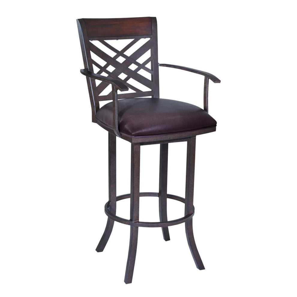Tahiti  26" Arm Barstool in Auburn Bay finish with Brown Pu upholstery By Armen Living | Bar Stools | Modishstore - 2