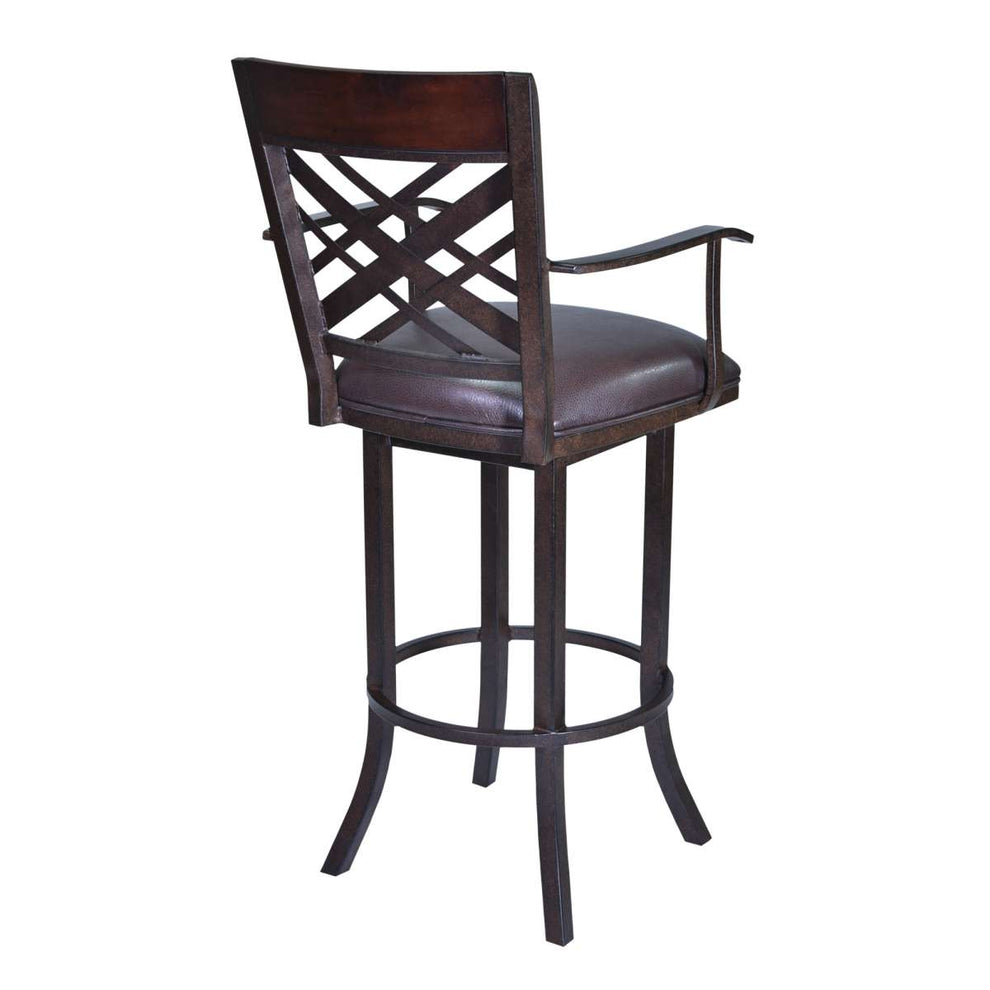 Tahiti  26" Arm Barstool in Auburn Bay finish with Brown Pu upholstery By Armen Living | Bar Stools | Modishstore - 3