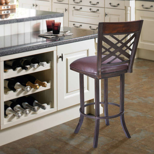 Tahiti  30" Barstool in Auburn Bay finish with Brown Pu upholstery By Armen Living | Bar Stools | Modishstore